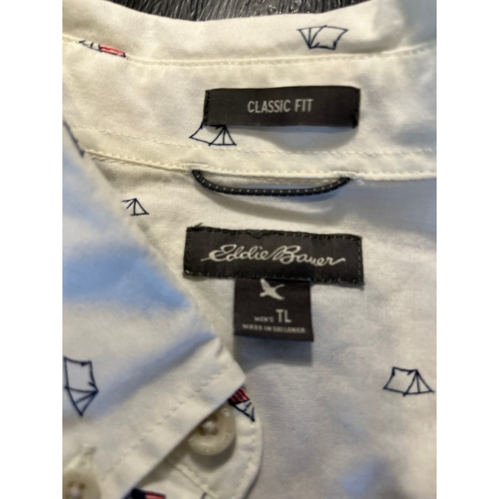 Eddie Bauer Mens Classic Fit‎ Short Sleeve Button Down Shirt Camping Print XL - Picture 2 of 5